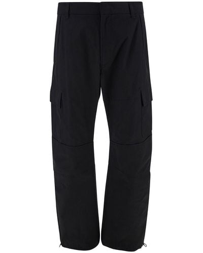 Givenchy Black Arched Cargo Pants With Logo Embroidery In Cotton Man - Blue