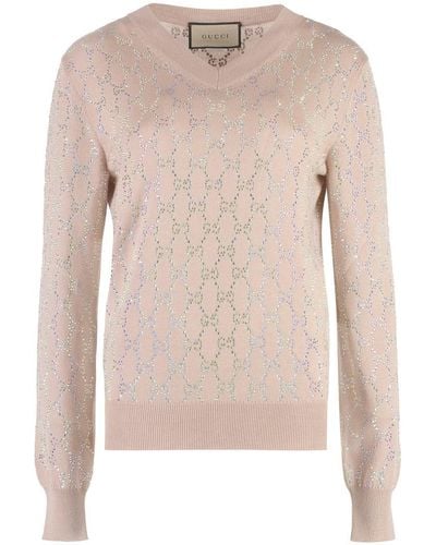Gucci V-neck Sweater - Pink