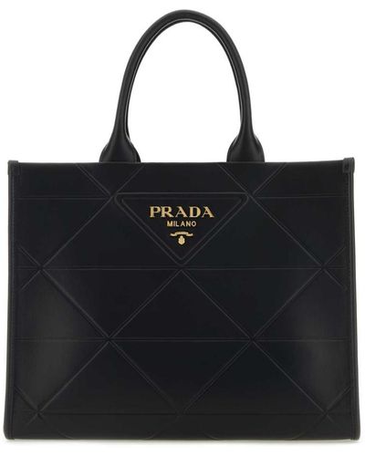 Prada Medium Leather Symbole Tote Bag - Black