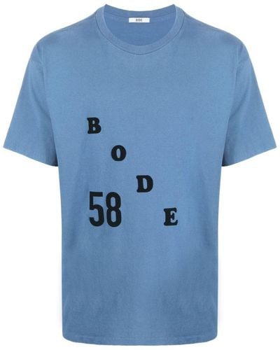Bode Flocked-logo Cotton T-shirt - Blue