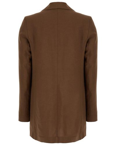 Plain Open Jacket With Shawl Collar - Brown