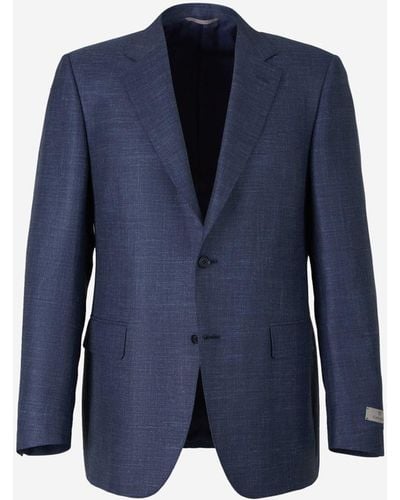 Canali Wool Textured Blazer - Blue