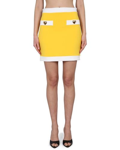 Moschino Heart Buttons Crepe Miniskirt - Yellow