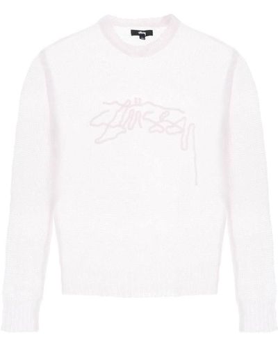 Stussy Loose Knit Sweater With Logo Embroidery - White