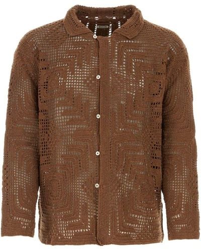 Bode "Overdye Crochet" Shirt - Brown