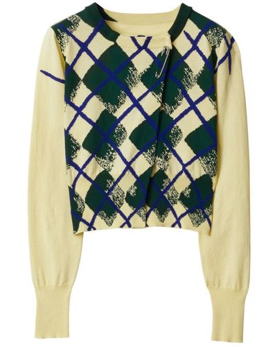 Burberry Argyle-intarsia Cropped Cotton Sweater - Blue