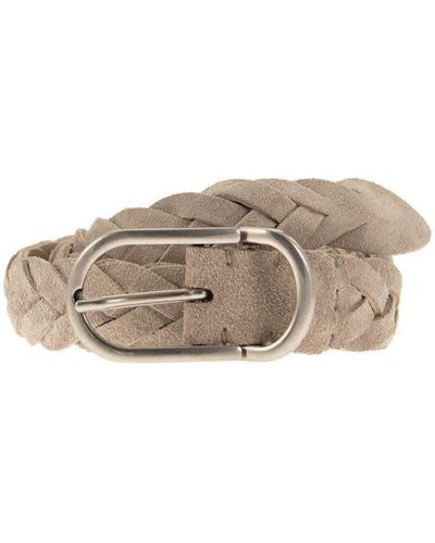 Brunello Cucinelli Woven Suede Belt With Rounded Buckle And Metal Loop - Gray