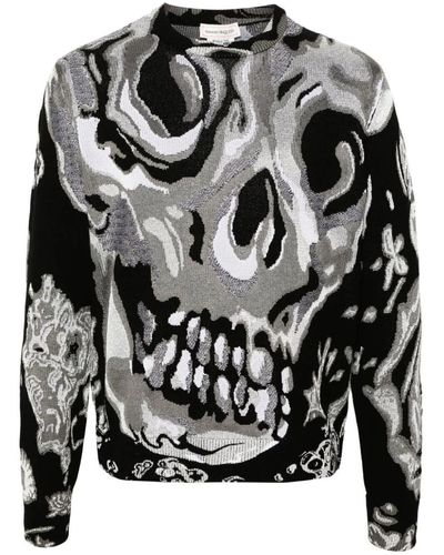Alexander McQueen Skull Jacquard Crewneck Sweater - Gray