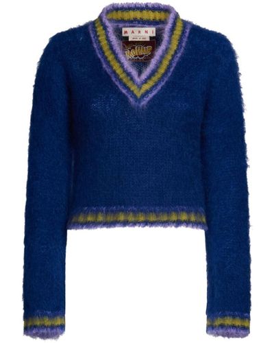 Marni Striped-trim Mohair-blend Sweater - Blue