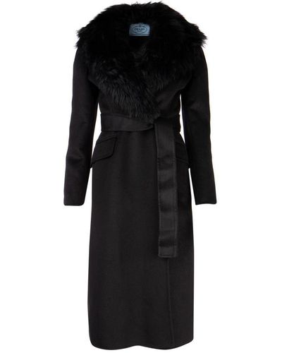 Prada Belted Mid-length Coat - Black