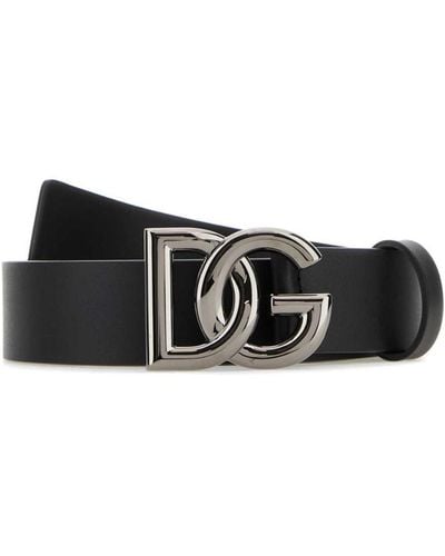 Dolce & Gabbana Dolce&gabbana Black Belt With Rutenium Dg Plaque