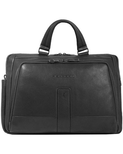Piquadro Leather Briefcase Compartment 15.6" Bags - Black