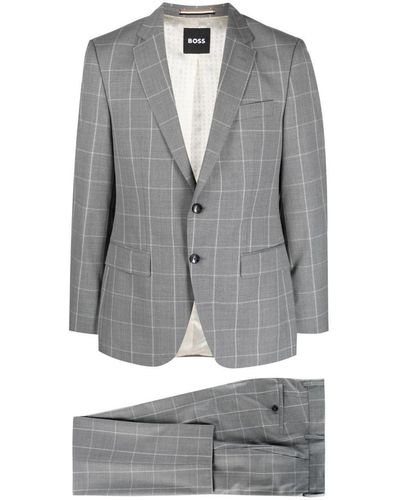 BOSS Windowpane-print Single-breasted Suit - Gray