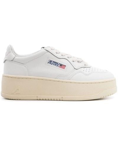 Autry Trainers Medalist Platform Low In Pelle Bianca - White