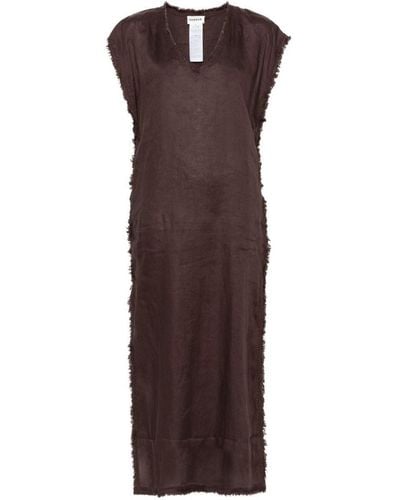 P.A.R.O.S.H. Frayed-Edge Linen Dress - Brown