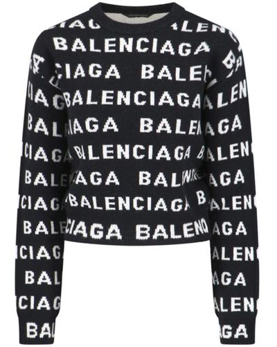 Balenciaga Allover Logo Wool Sweater - Black
