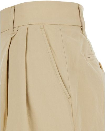 DUNST Beige Bermuda Shorts With Pinces In Cotton And Linen Woman - Natural
