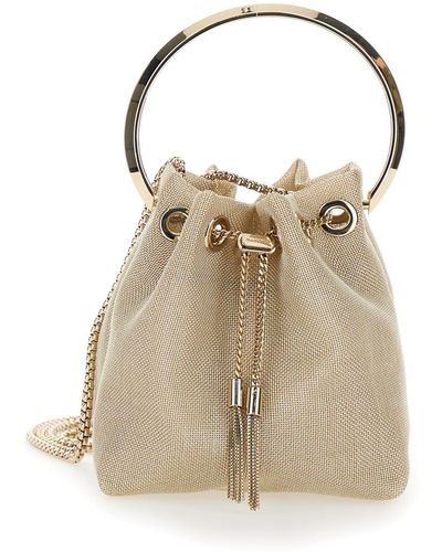 Jimmy Choo 'Bon Bon' Mini-Tone Handbag With Metal Bracelet Handle - Natural