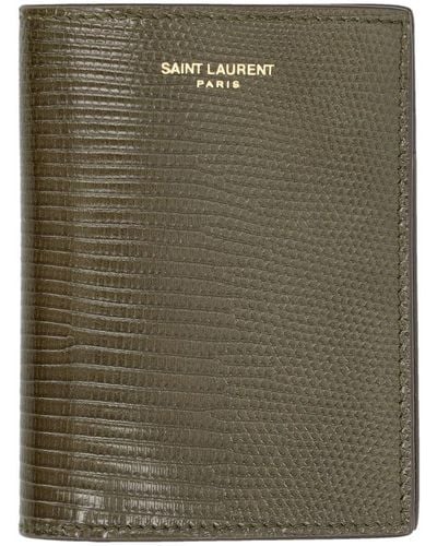 Saint Laurent Lizard Credit Card Wallet - Green
