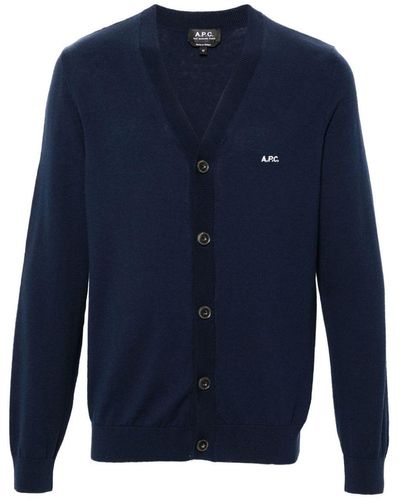 A.P.C. Logo Cotton Cardigan - Blue