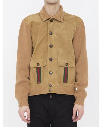 Gucci Suede Bomber Jacket - Natural