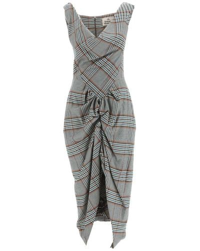 Vivienne Westwood Panther Check-pattern Midi Dress - Grey