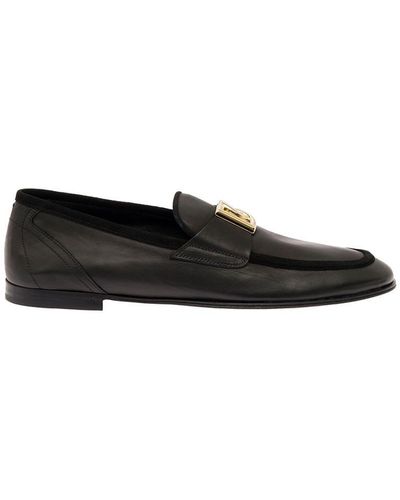 Dolce & Gabbana Loafers With Interlocking Dg Logo Placque - Black