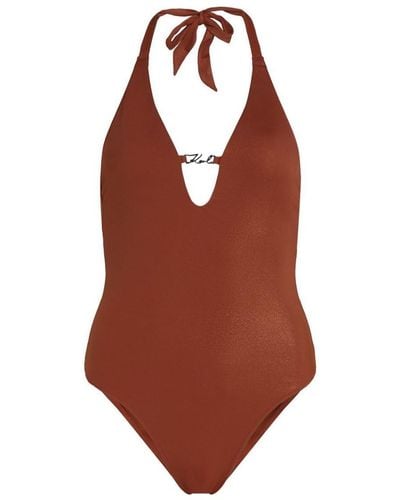 Karl Lagerfeld Signature Glitter-embellished Swimsuit - Brown