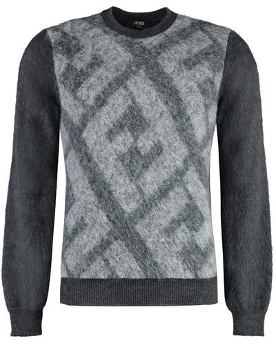 Fendi Wool Blend Crew-neck Sweater - Gray