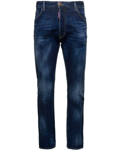 DSquared² Straight Jeans With Logo Patch And Faded Effect - Blue