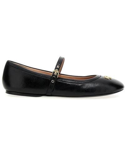 Moschino Logo Leather Ballet Flats Flat Shoes - Black