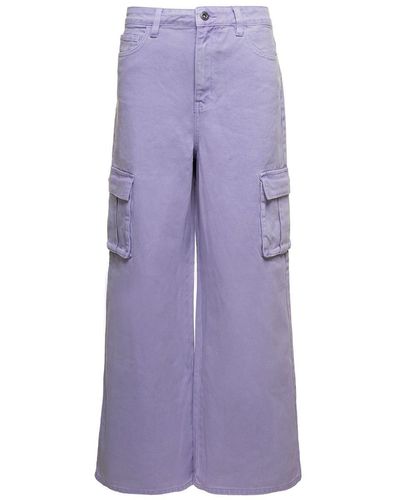 Self-Portrait Liliac Cargo Wide-Leg Jeans With Logo Patch - Purple