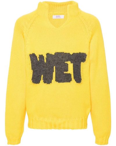 ERL Open Neck Wet Intarsia Raglan Sweater - Yellow