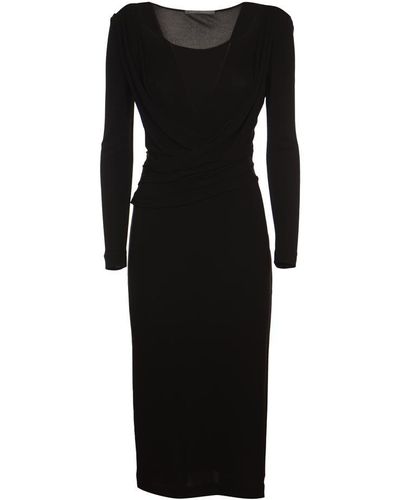 Alberta Ferretti Long-Sleeved Long Dress - Black