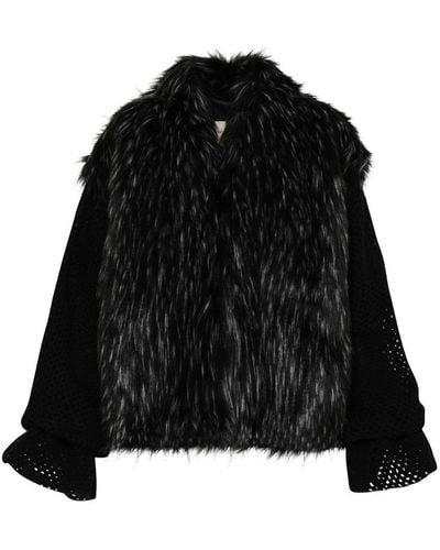 TU LIZE Gray Polyester Eco Fur Jacket - Black