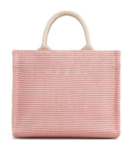 Marni Small Tote Bag In Fabric With Raffia Effect - Pink