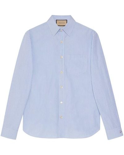 Gucci Cotton Poplin Shirt With Double G - Blue