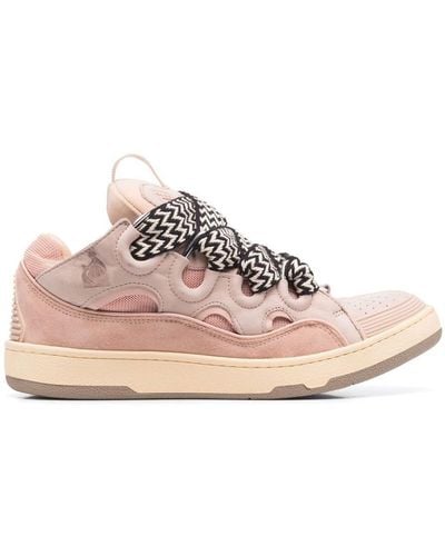 Lanvin Curb Lace-up Leather, Suede And Mesh Low-top Trainers - Pink