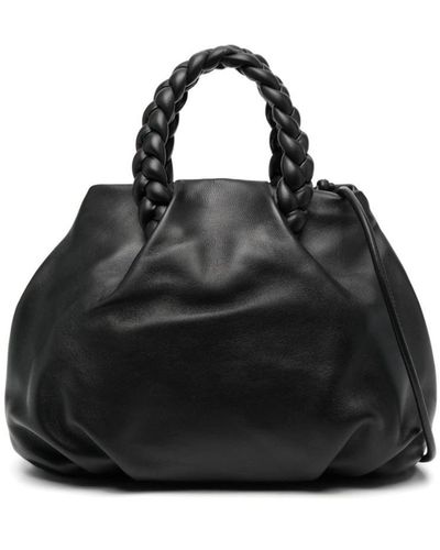 Hereu Bombon Plaited-Handle Leather Handbag - Black