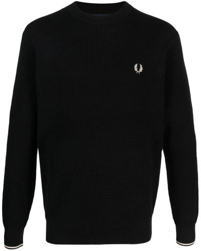 Fred Perry Logo Cotton Crewneck Sweater - Black
