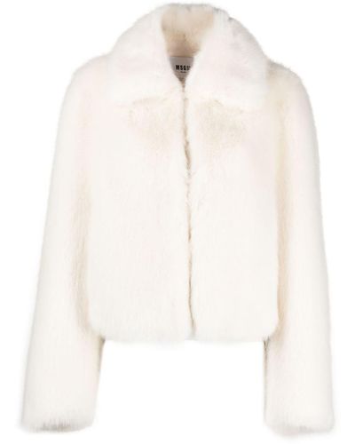 MSGM Faux-fur Cropped Jacket - White