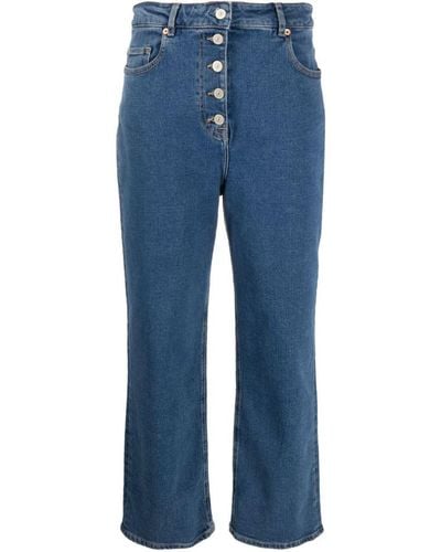 PS by Paul Smith Wide Leg Cropped Denim Jeans - Blue