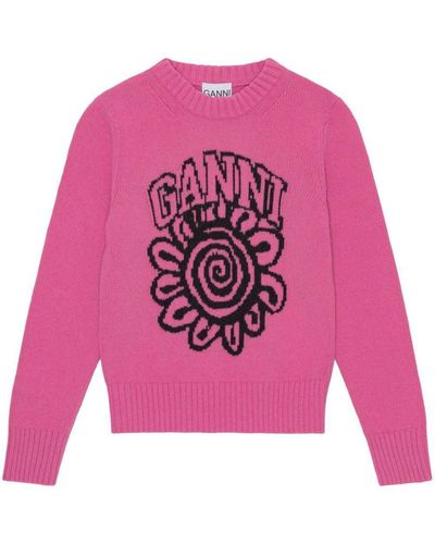 Ganni Wool Crewneck Sweater - Pink