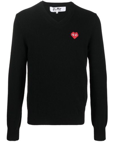 COMME DES GARÇONS PLAY V-neck Logo Sweater - Black