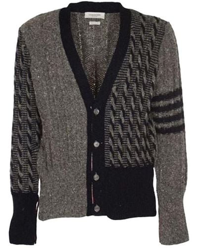 Thom Browne Cardigan With 4 Stripe Detail - Black