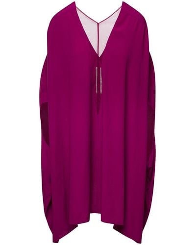 Rick Owens 'Babel' Fuchsia Kaftan With Plunging Neckline And Mesh Paneling - Purple