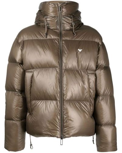 Emporio Armani Logo-embroidered Hooded Padded Jacket - Brown