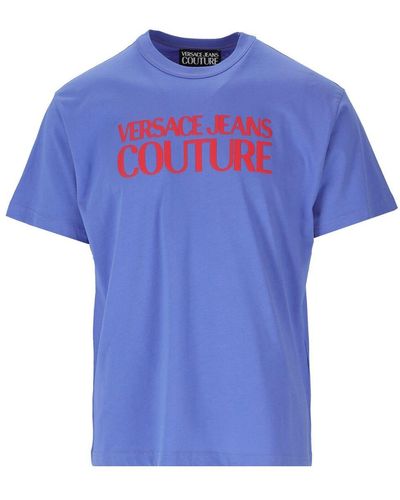 Versace Logo Cotton Classic-fit Short-sleeve T-shirt - Blue