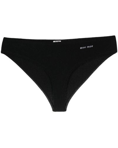 Miu Miu Logo-intarsia Cashmere-blend Briefs - Black