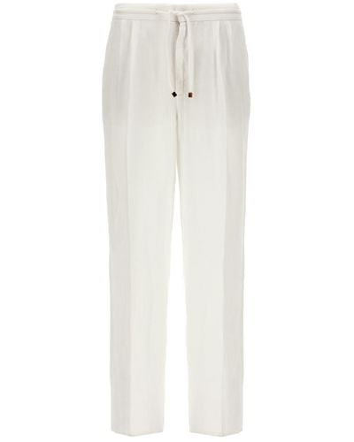 Brunello Cucinelli Linen Pin Tuck Trousers - White